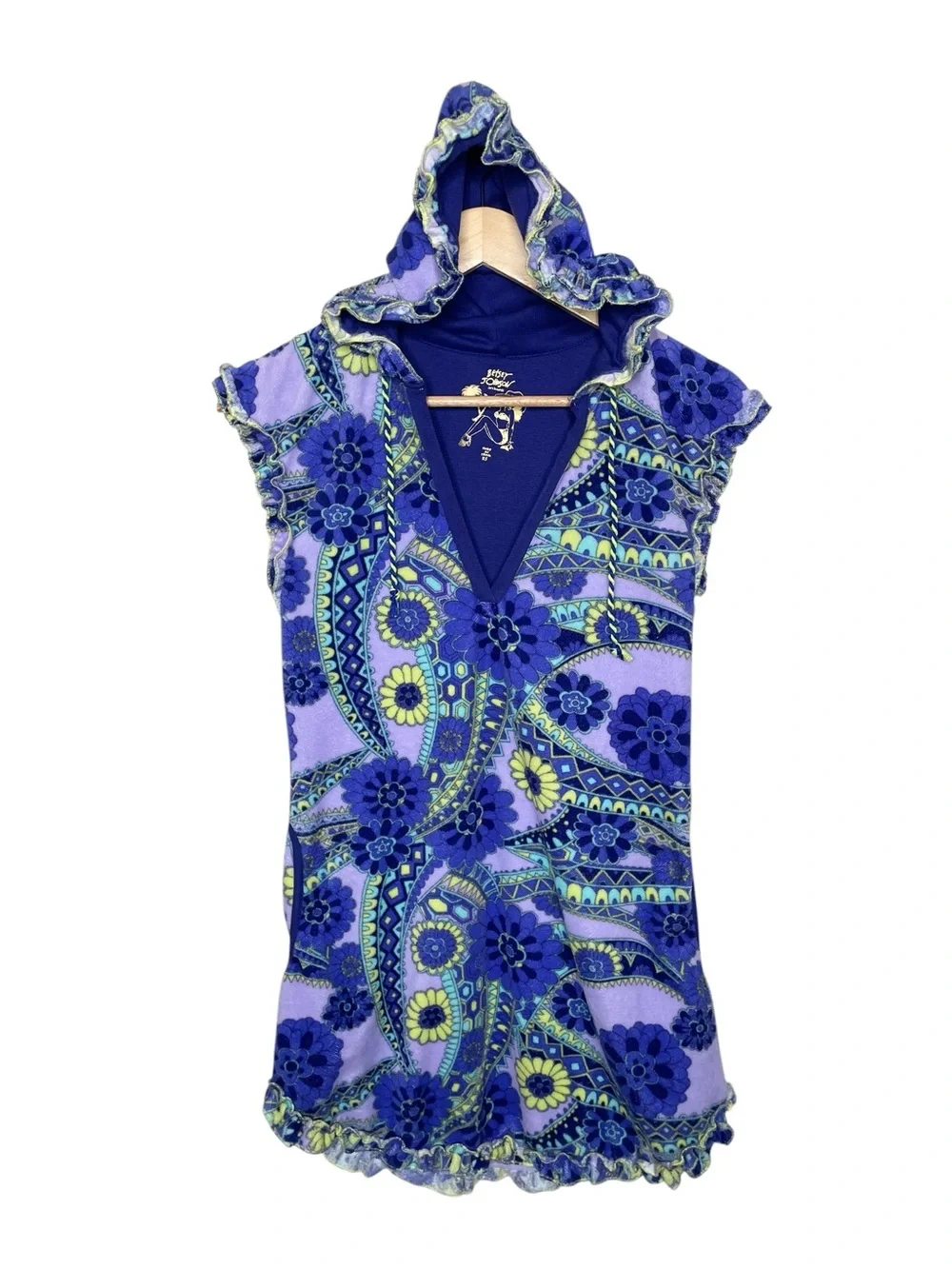 Betsey Johnson Paisley Terry Cloth Hooded Swim Cover Up Dress